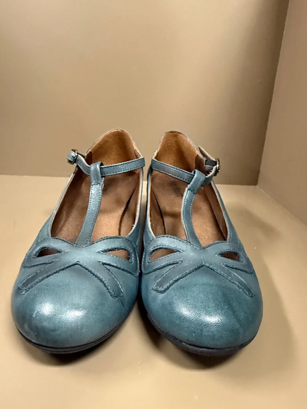 Miz Mooz Teal Blue T-Strap Wedge Shoes